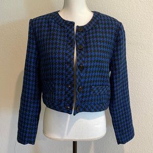 Blue Houndstooth Crop Blazer